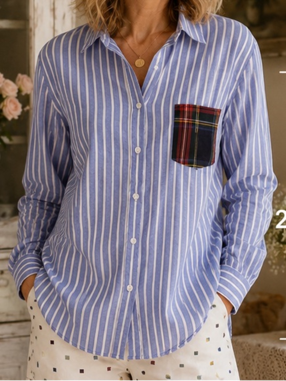 J.Crew Perfect Shirt Button-Up featuring a blue and white striped pattern large